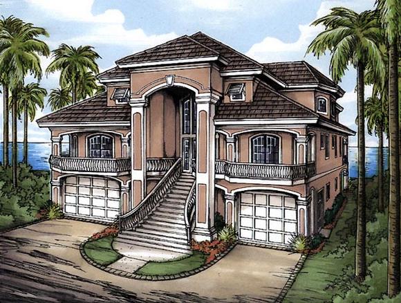 Florida House Plan 58975 with 3 Beds, 4 Baths, 3 Car Garage Elevation