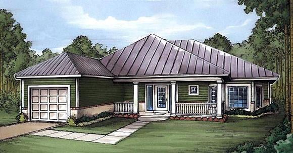 Florida, One-Story House Plan 58979 with 2 Beds, 2 Baths, 1 Car Garage Elevation