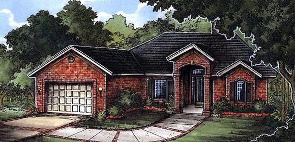 European, One-Story House Plan 58981 with 3 Beds, 2 Baths, 2 Car Garage Elevation