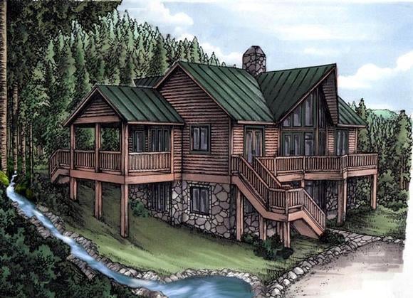 Cabin, Log House Plan 58983 with 4 Beds, 4 Baths Elevation