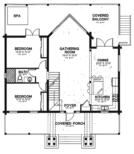Cabin, Log House Plan 58984 with 3 Beds, 2 Baths First Level Plan