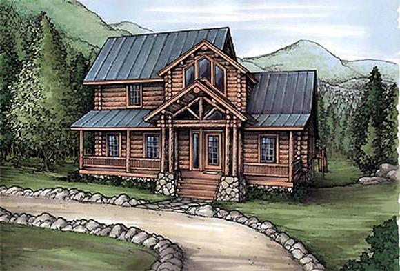 Cabin, Log House Plan 58984 with 3 Beds, 2 Baths Elevation
