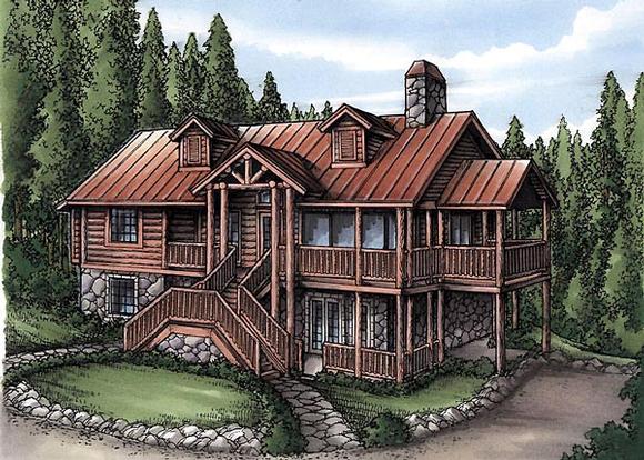 Cabin, Log House Plan 58985 with 4 Beds, 4 Baths Elevation