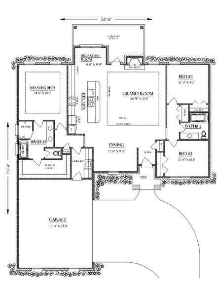 European, Florida, Mediterranean, Traditional House Plan 58989 with 3 Beds, 2 Baths, 2 Car Garage First Level Plan