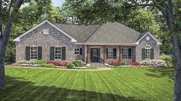 European, Ranch, Traditional House Plan 59010 with 3 Beds, 2 Baths, 2 Car Garage Elevation
