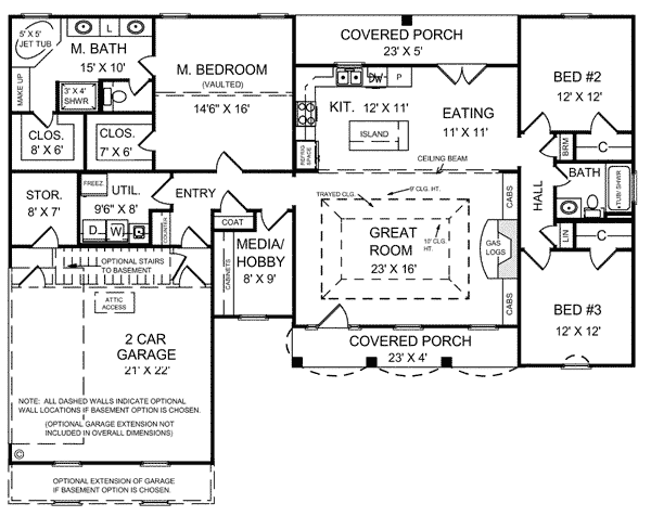European, Ranch, Traditional House Plan 59011 with 3 Beds, 2 Baths, 2 Car Garage Level One