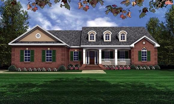 European, Ranch, Traditional House Plan 59011 with 3 Beds, 2 Baths, 2 Car Garage Elevation