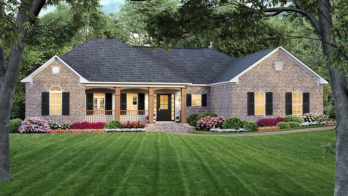 European, Ranch, Traditional House Plan 59015 with 3 Beds, 2 Baths, 2 Car Garage Elevation