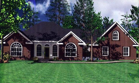 European, Ranch, Traditional House Plan 59019 with 3 Beds, 3 Baths, 2 Car Garage Elevation