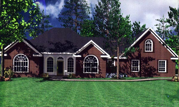 European, Ranch, Traditional Plan with 1855 Sq. Ft., 3 Bedrooms, 3 Bathrooms, 2 Car Garage Elevation