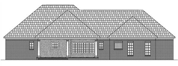 European, Ranch, Traditional House Plan 59020 with 3 Beds, 3 Baths, 2 Car Garage Rear Elevation