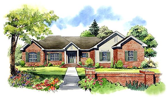 European, Ranch, Traditional House Plan 59021 with 3 Beds, 2 Baths, 2 Car Garage Elevation