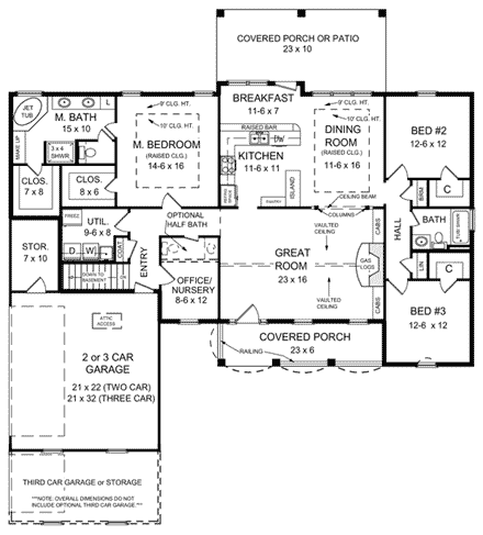 Country, Ranch, Traditional House Plan 59024 with 3 Beds, 2 Baths, 2 Car Garage First Level Plan