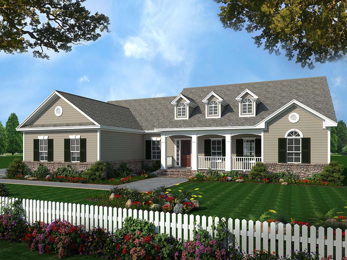 Country, Ranch, Traditional House Plan 59025 with 3 Beds, 3 Baths, 2 Car Garage Elevation