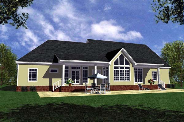 Country, Farmhouse, Ranch, Southern House Plan 59029 with 3 Beds, 3 Baths, 2 Car Garage Rear Elevation