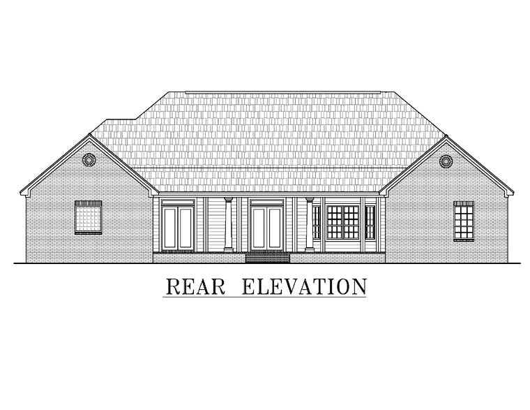 Country, European, Southern, Traditional House Plan 59038 with 4 Beds, 3 Baths, 2 Car Garage Rear Elevation