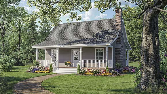 Cottage, Country, Southern House Plan 59039 with 1 Beds, 1 Baths Elevation
