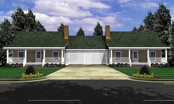 Bungalow, Country, Farmhouse, Ranch Multi-Family Plan 59046 with 2 Beds, 2 Baths, 2 Car Garage Elevation