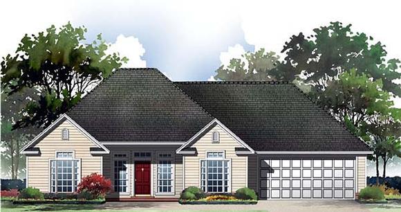 Bungalow, European, Ranch, Traditional House Plan 59047 with 3 Beds, 2 Baths, 2 Car Garage Elevation