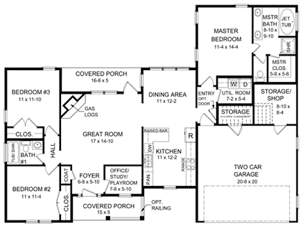 Cape Cod, Ranch, Traditional House Plan 59052 with 3 Beds, 2 Baths, 2 Car Garage First Level Plan