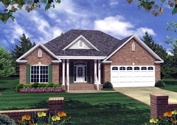 Cottage, Country, Southern, Traditional House Plan 59056 with 3 Beds, 2 Baths, 2 Car Garage Elevation