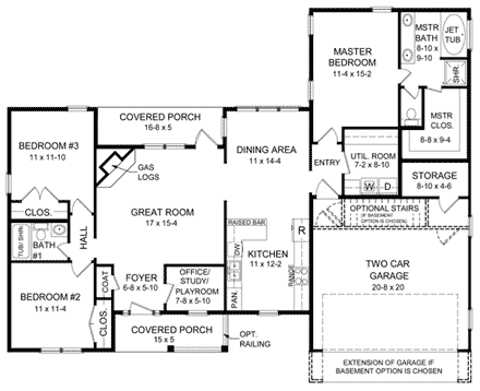 Cape Cod, Ranch, Traditional House Plan 59057 with 3 Beds, 2 Baths, 2 Car Garage First Level Plan