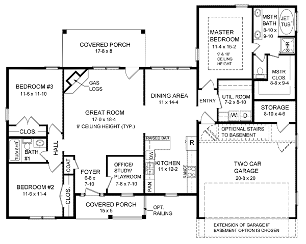 Ranch, Traditional House Plan 59065 with 3 Beds, 2 Baths, 2 Car Garage Level One