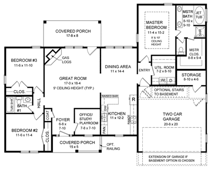 Ranch, Traditional House Plan 59065 with 3 Beds, 2 Baths, 2 Car Garage First Level Plan