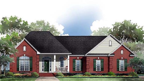 European, Ranch, Traditional House Plan 59069 with 3 Beds, 2 Baths, 2 Car Garage Elevation