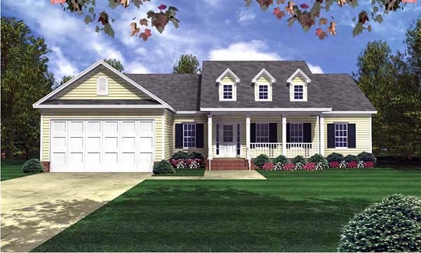 Country, Ranch, Southern, Traditional House Plan 59071 with 3 Beds, 3 Baths, 2 Car Garage Elevation