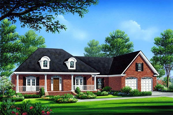 Country, Farmhouse, French Country, Southern House Plan 59072 with 3 Beds, 3 Baths, 2 Car Garage Elevation