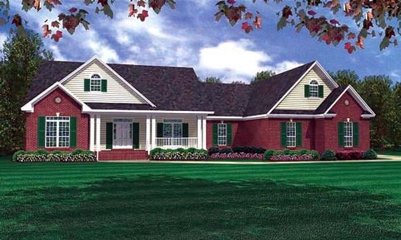 Ranch, Traditional House Plan 59073 with 3 Beds, 4 Baths, 2 Car Garage Elevation