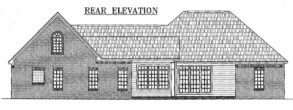 European, French Country, Ranch, Traditional House Plan 59074 with 3 Beds, 3 Baths, 3 Car Garage Rear Elevation