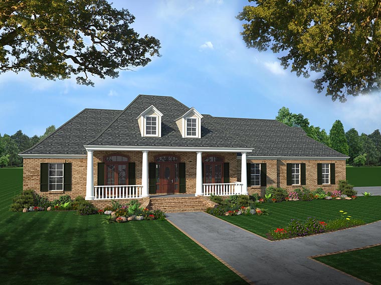 Colonial, Country, European, Southern House Plan 59075 with 4 Beds, 3 Baths, 2 Car Garage Elevation