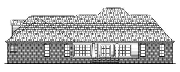 Colonial, Country, European, Southern House Plan 59075 with 4 Beds, 3 Baths, 2 Car Garage Rear Elevation