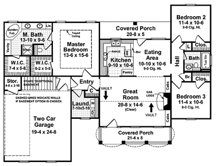 Country, Ranch, Southern, Traditional House Plan 59080 with 3 Beds, 2 Baths, 2 Car Garage First Level Plan