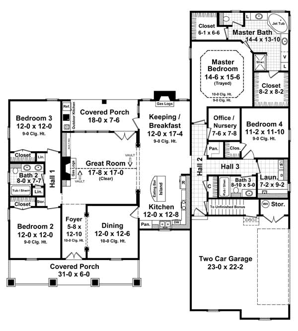 Bungalow, Craftsman, Traditional House Plan 59093 with 4 Beds, 3 Baths, 2 Car Garage Level One