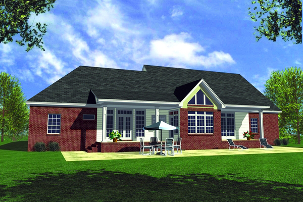 Country, Ranch, Southern House Plan 59094 with 3 Beds, 3 Baths, 2 Car Garage Rear Elevation