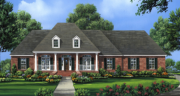 Country, European, Southern Plan with 2601 Sq. Ft., 4 Bedrooms, 4 Bathrooms, 2 Car Garage Elevation