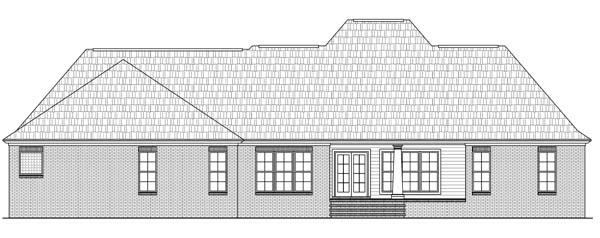 Country, European, Southern Plan with 2601 Sq. Ft., 4 Bedrooms, 4 Bathrooms, 2 Car Garage Rear Elevation