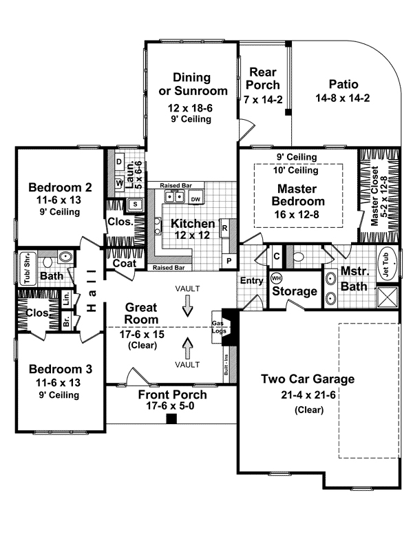 Bungalow, Craftsman, European House Plan 59101 with 3 Beds, 2 Baths, 2 Car Garage Level One