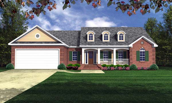 European, Ranch, Traditional Plan with 1865 Sq. Ft., 3 Bedrooms, 2 Bathrooms, 2 Car Garage Elevation