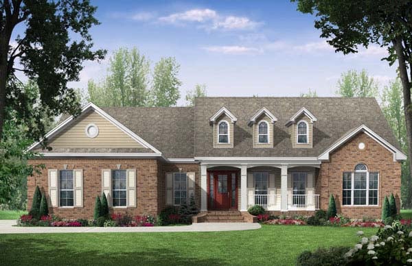 Country, European, Traditional Plan with 2000 Sq. Ft., 3 Bedrooms, 2.5 Bathrooms, 2 Car Garage Elevation