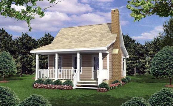 Cottage, Country, Southern House Plan 59109 with 1 Beds, 1 Baths Elevation