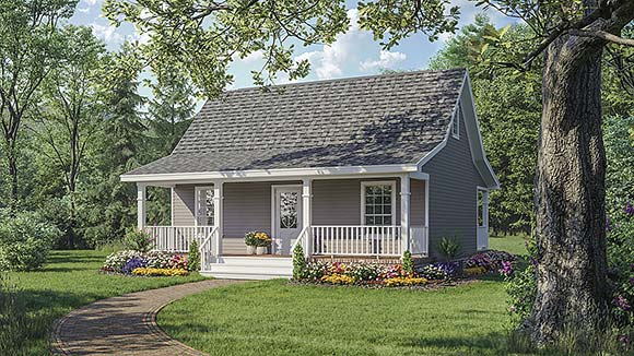Cottage, Country, Southern House Plan 59110 with 1 Beds, 1 Baths Elevation