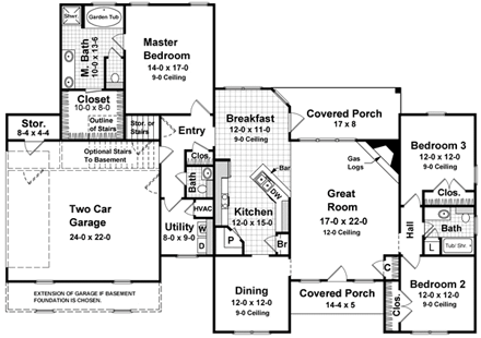 European, French Country, Ranch, Traditional House Plan 59111 with 3 Beds, 3 Baths, 2 Car Garage First Level Plan