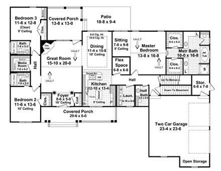 Ranch, Traditional House Plan 59115 with 3 Beds, 4 Baths, 2 Car Garage First Level Plan