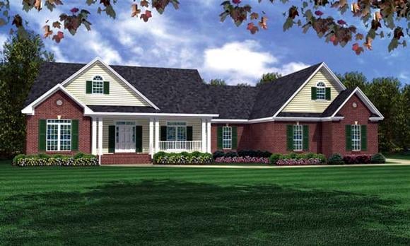 Ranch, Traditional House Plan 59115 with 3 Beds, 4 Baths, 2 Car Garage Elevation