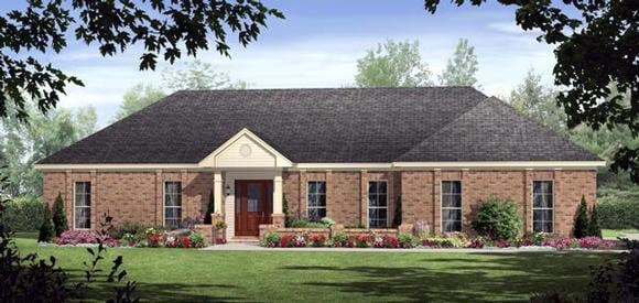 European, Ranch, Traditional House Plan 59126 with 3 Beds, 3 Baths, 2 Car Garage Elevation
