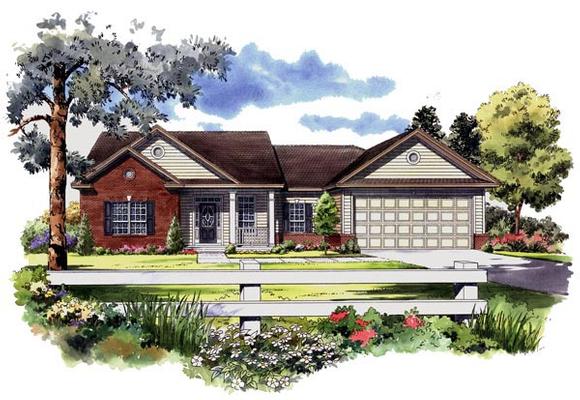 Ranch, Southern, Traditional House Plan 59127 with 3 Beds, 3 Baths, 2 Car Garage Elevation